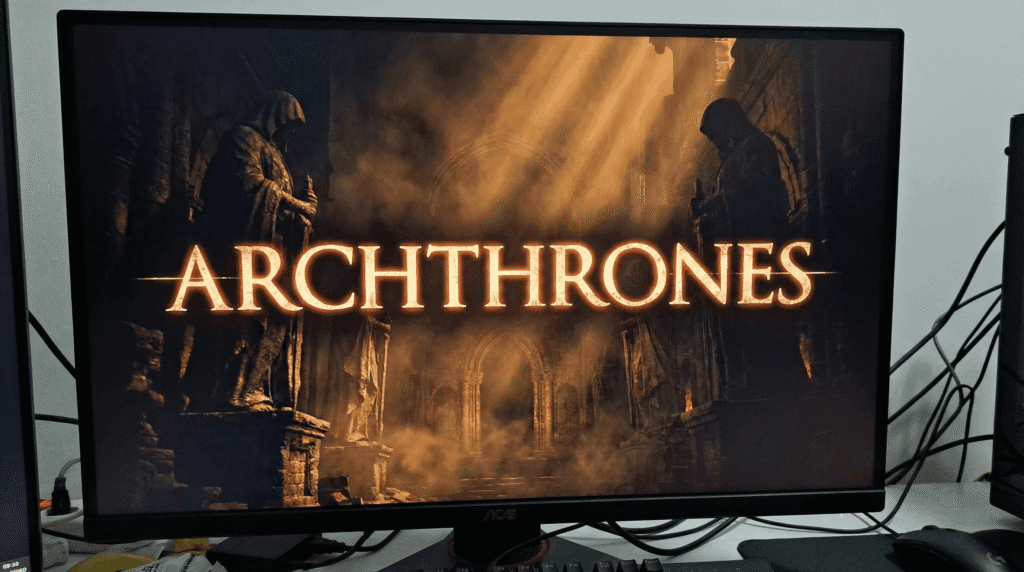 The custom title screen of Dark Souls Archthrones showing the Nexus background.