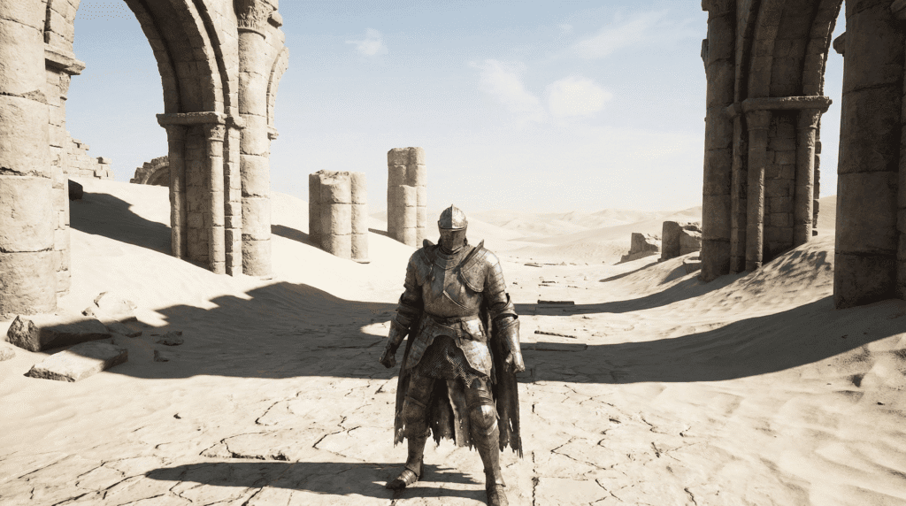 Dark Souls Archthrones gameplay in the Desert Ruins biome, showing high-resolution textures and lighting effects.